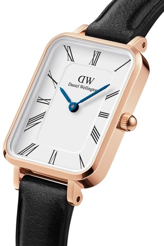 Leren Quartz Horloge - Zwart en Roségoudkleurig