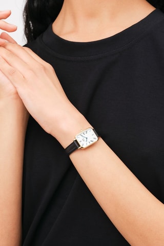 Leren Quartz Horloge - Zwart en Goudkleurig