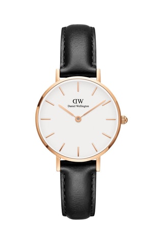 Leren Quartz Horloge Sheffield - 28 mm - Zwart en Roségoudkleurig