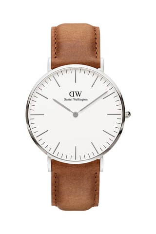 Leren Quartz Horloge Classic Durham - 40 cm - Camel en Zilverkleurig
