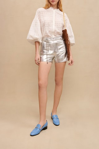 Short en cuir de mouton taille haute - Argenté 