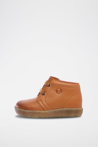 Boots em couro napa, lã e linho Conte - Bege e castanho