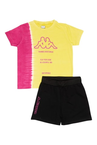 T-shirt dip and dye e calções - Branco, preto e amarelo