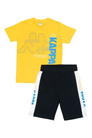 T-shirt e calções - Branco, preto e amarelo