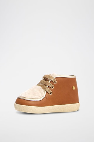 Botins em couro napa - Camel e bege