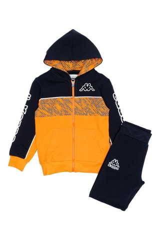 Conjunto sweat com capuz e calças de treino - Azul e laranja