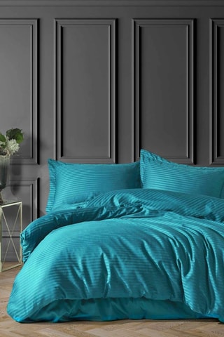 Parure copripiumino in raso di cotone 83 fili/cm² Stripe - Turchese