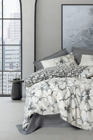 Parure copripiumino in cotone 57 fils/cm² Hilaris - Antracite e bianco