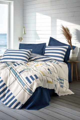 Parure copripiumino in cotone 57 fili/cm² Lunox - Blu scuro