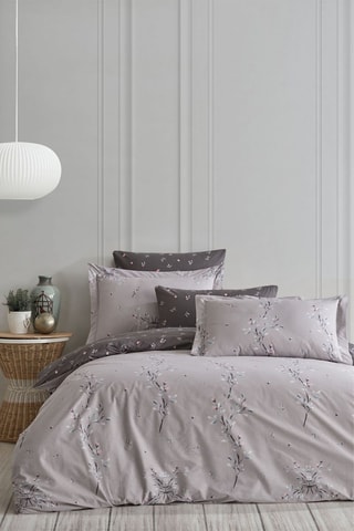 Parure copripiumino in cotone rinforzato 57 fili/cm² Mayda - Rosa e grigio