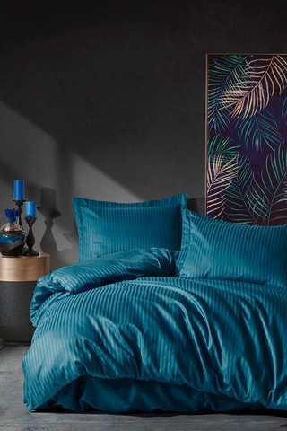 Parure copripiumino in raso di cotone 88 fili/cm² Stripe - Blu