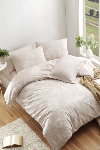 Parure copripiumino in cotone 48 fili/cm² Kraliçe - Beige e bianco