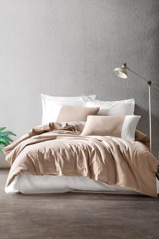 Parure copripiumino in cotone rinforzato 57 fili/cm² Plain - Beige e bianco