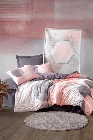 Parure copripiumino in cotone 57 fili/cm² Leron - Ecrù e rosa