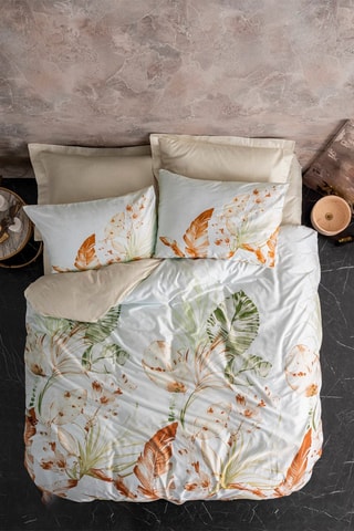 Parure copripiumino in raso di cotone 81 fili/cm² Luster - Beige e verde