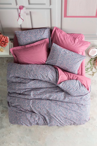 Parure copripiumino in cotone 57 fili/cm² Penny -  Grigio e rosa