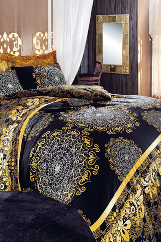 Parure copripiumino in cotone 55 fili/cm² Osmanli - Nero e giallo