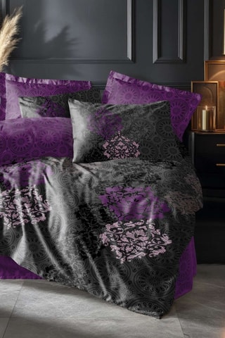 Parure copripiumino in raso di cotone Leylazar - 83 fili/cm² - Prugna