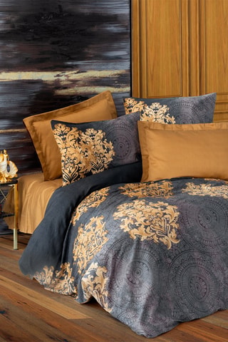 Parure letto in raso di cotone 82 fili/cm² Jadira - Antracite e dorato