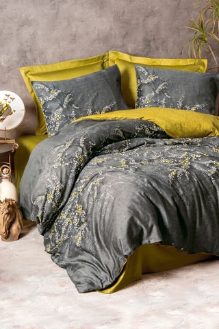 Parure copripiumino in raso di cotone 82 fili/cm² Libby - Grigio e giallo