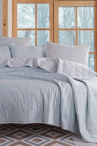 Parure copripiumino in cotone 120 fili/cm² Solid - Celeste e grigio