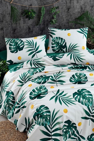 Set copriletto in cotone 52 fili/cm² Monstera - Verde