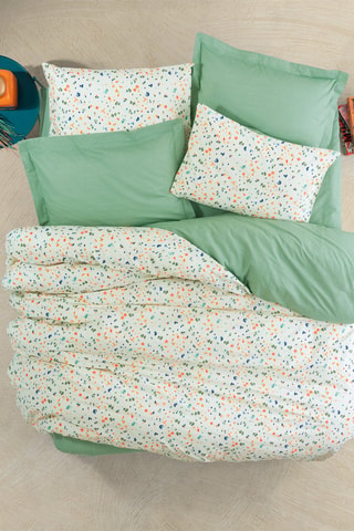 Parure letto in cotone 57 fili/cm² Lola - Verde e bianco