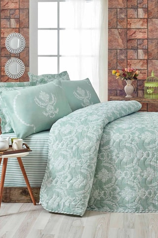 Set copriletto in cotone 48 fili/cm² Pure - Verde acqua