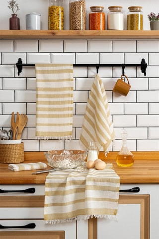 4 strofinacci Bella - Senape e bianco