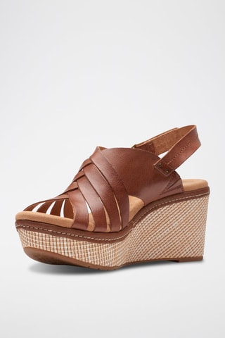 Sandales compensées en cuir Elleri - Camel