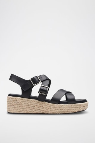 Sandales compensées en cuir Kimmei Buckle - Noir