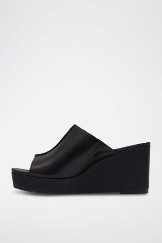 Mules compensées en cuir - Noir