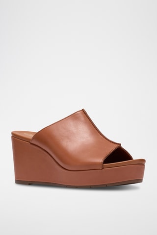 Mules compensées en cuir - Camel