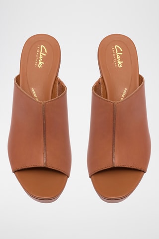 Mules compensées en cuir - Camel
