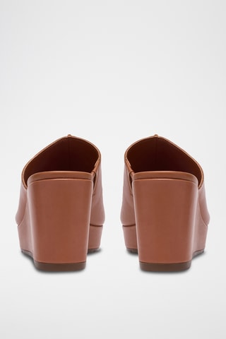 Mules compensées en cuir - Camel