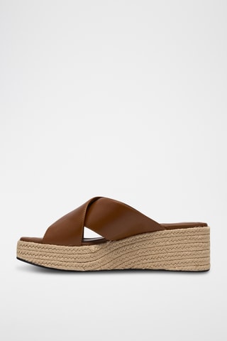 Mules compensées en cuir - Marron