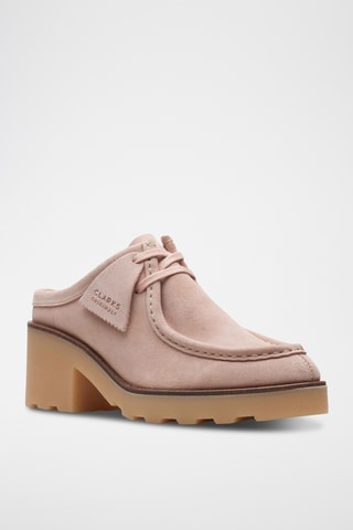 Mules à talons en nubuck Wallablock - Rose poudré