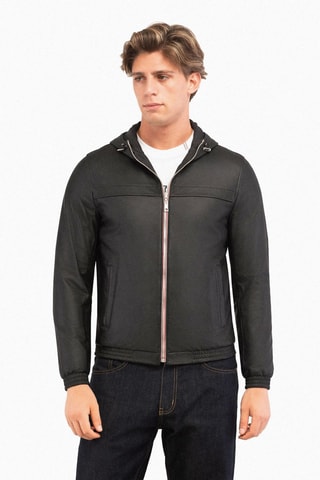 Veste en cuir d’agneau nappa à capuche - Noir