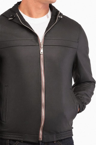 Veste en cuir d’agneau nappa à capuche - Noir