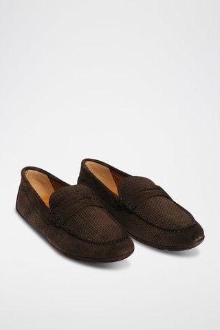 Mocassins en cuir de veau nubuck - Marron foncé