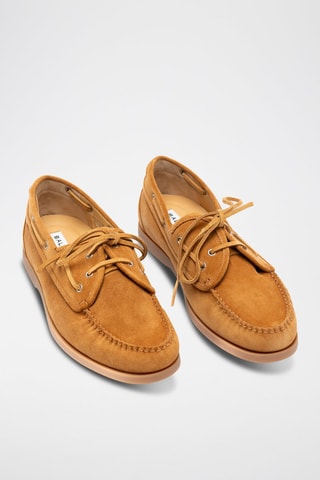 Chaussures bateau en cuir de veau nubuck - Orange