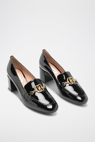 Mocassins à talons en cuir de veau verni - Noir