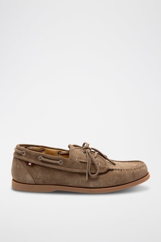 Chaussures bateau en cuir de veau nubuck - Marron
