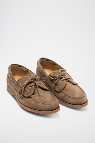 Chaussures bateau en cuir de veau nubuck - Marron