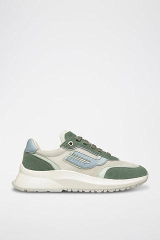 Sneakers en cuir - Blanc, bleu, gris et vert