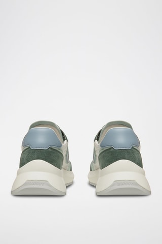 Sneakers en cuir - Blanc, bleu, gris et vert