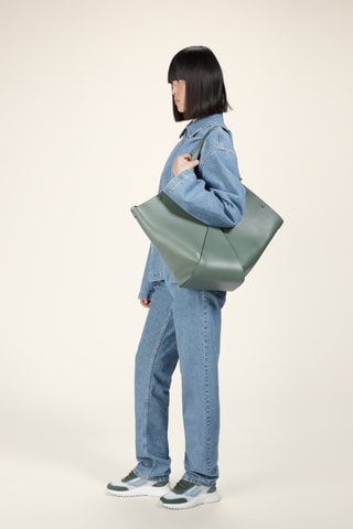 Sneakers en cuir - Blanc, bleu, gris et vert