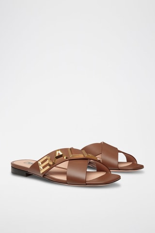 Mules en cuir - Doré, marron et noir