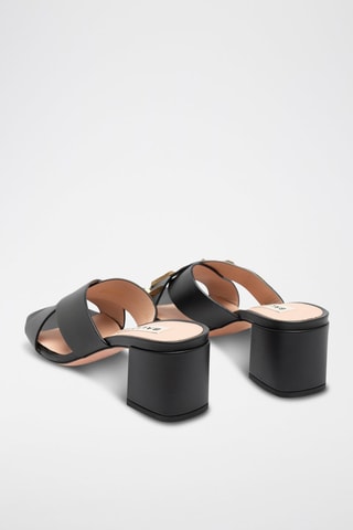 Mules à talons en cuir - Noir