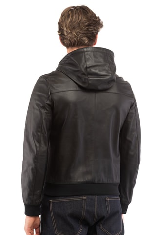 Veste en cuir d'agneau à capuche - Noir